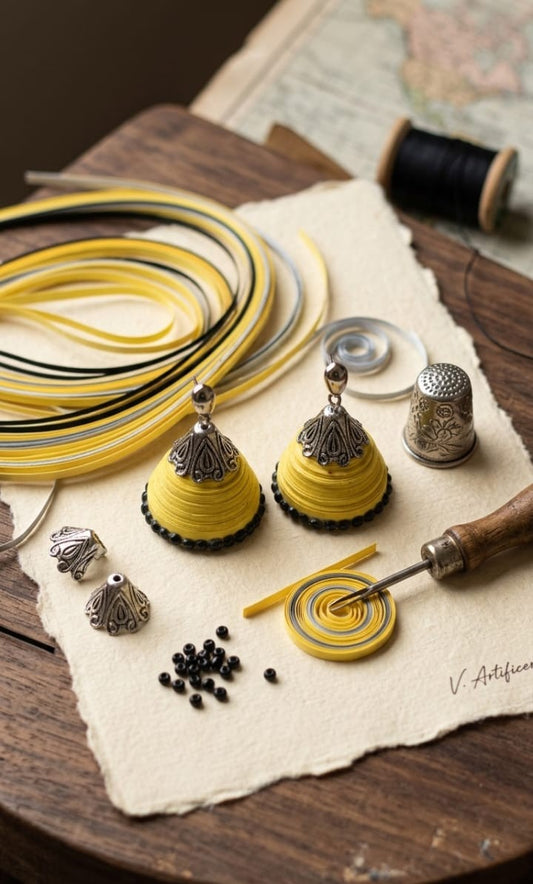 Yellow quilling Jhumkas