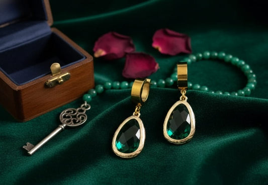 Nobel emerald hoops